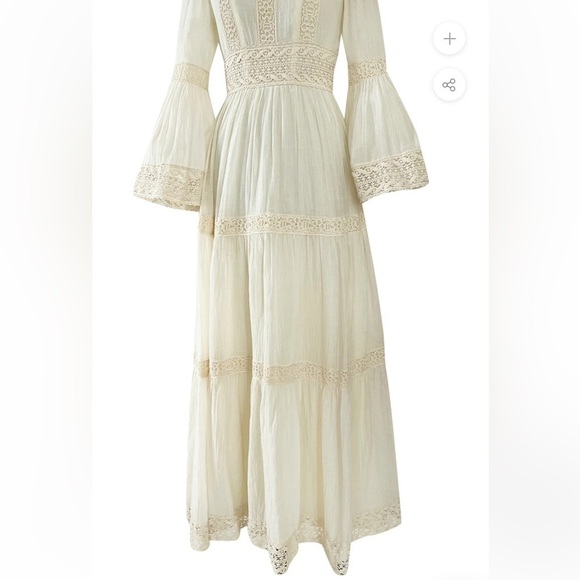 Victor Costa Mexican Wedding Dress Ivory Cotton Gauze & Lace Dress Romantic 1970 - Picture 14 of 16